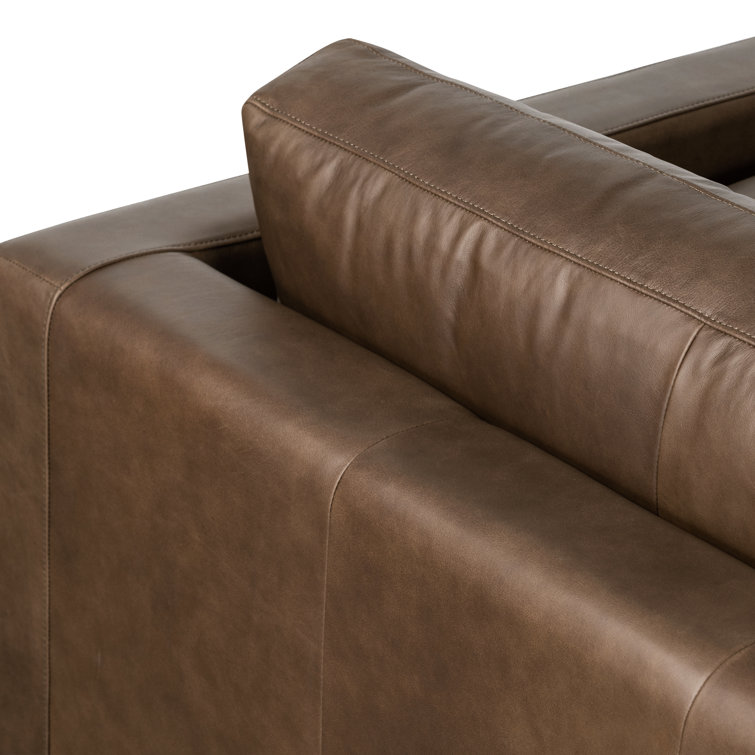 Napa Cocoa Brown Full-Grain Leather Sofa with Solid Wood Frame