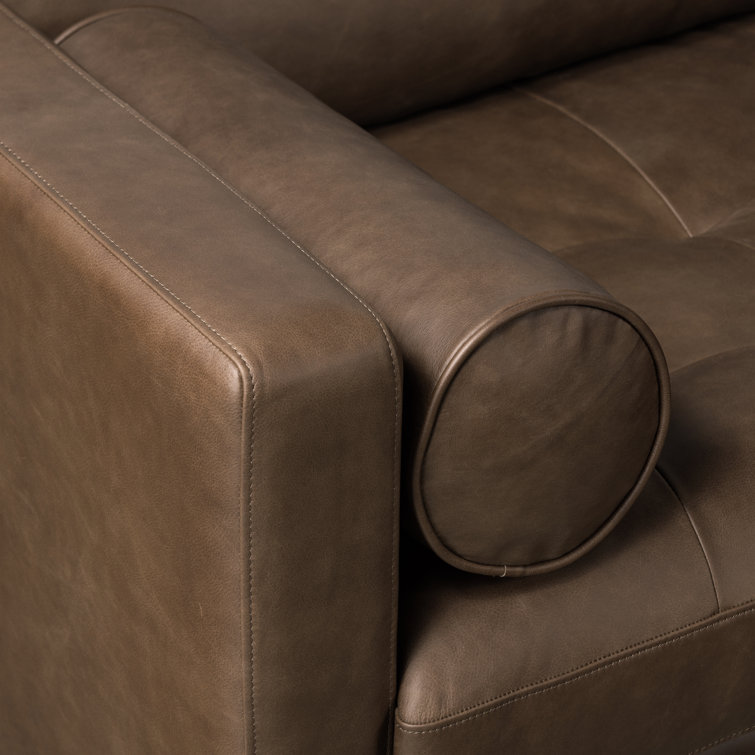 Napa Cocoa Brown Full-Grain Leather Sofa with Solid Wood Frame
