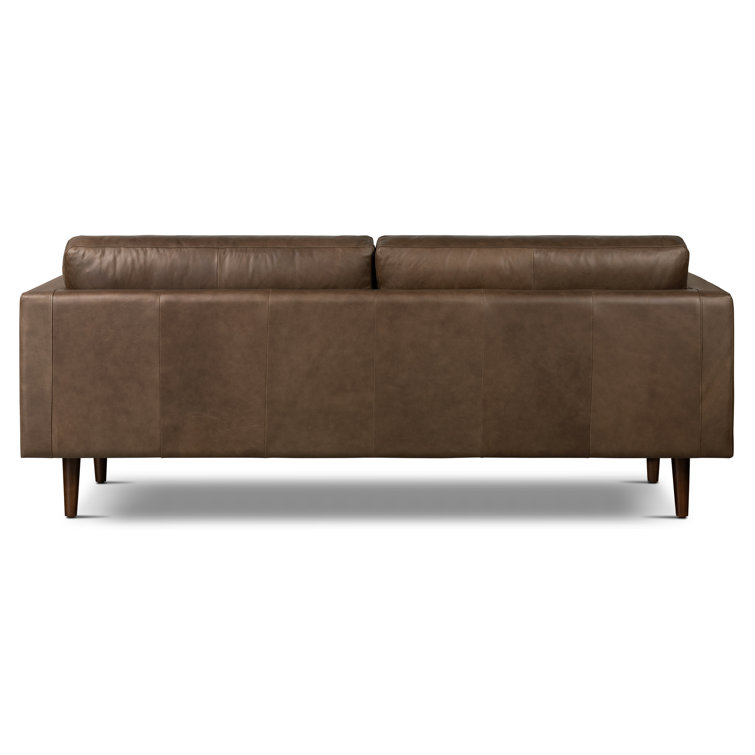 Napa Cocoa Brown Full-Grain Leather Sofa with Solid Wood Frame