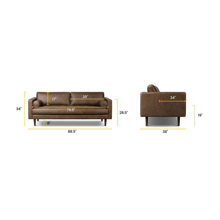 Napa Cocoa Brown Full-Grain Leather Sofa with Solid Wood Frame