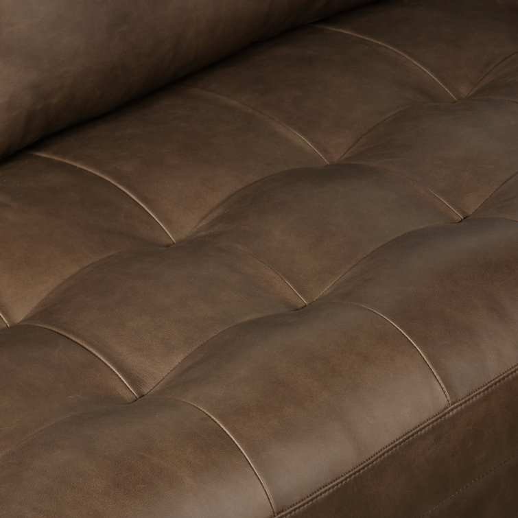 Napa Cocoa Brown Full-Grain Leather Sofa with Solid Wood Frame