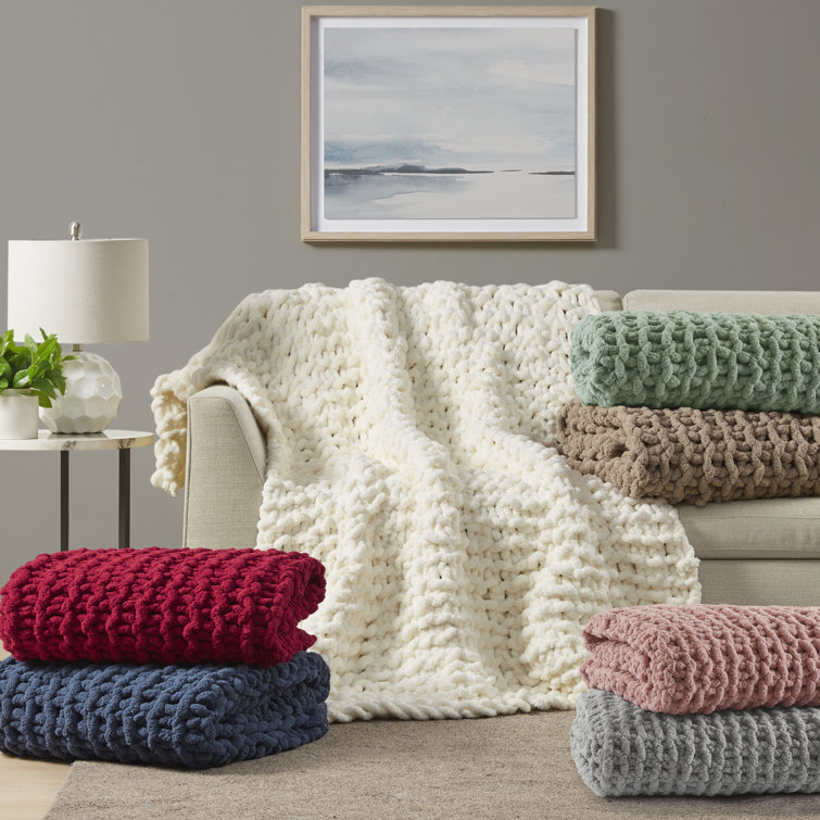 Ivory Chenille Luxurious Chunky Knit 50"x60" Throw Blanket