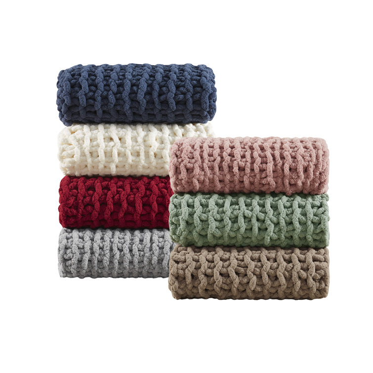 Ivory Chenille Luxurious Chunky Knit 50"x60" Throw Blanket