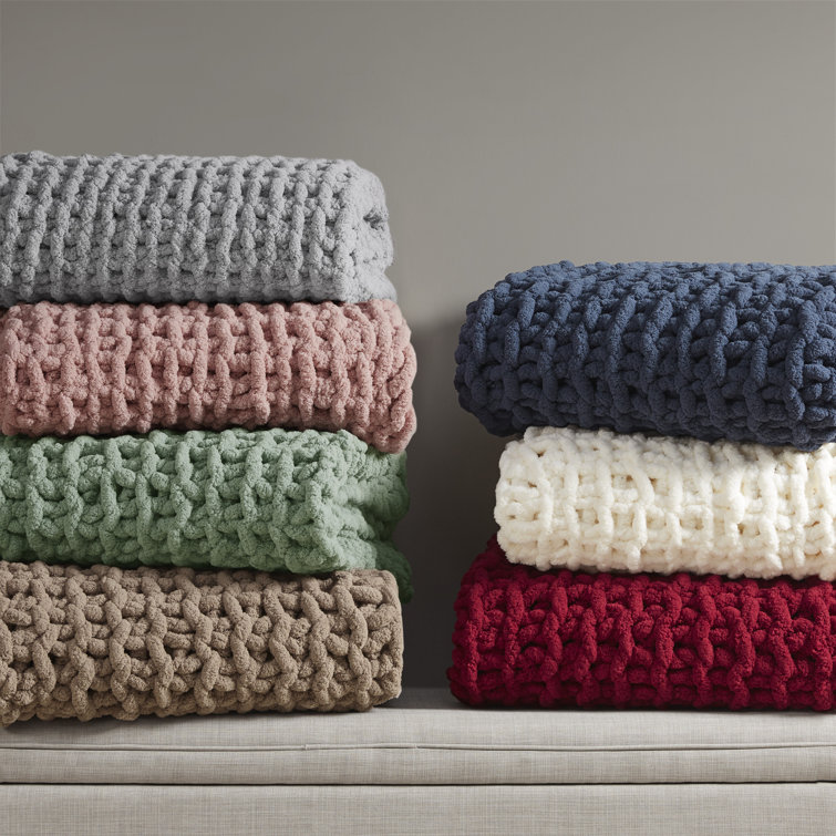 Ivory Chenille Luxurious Chunky Knit 50"x60" Throw Blanket