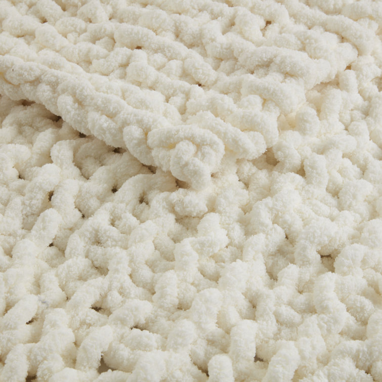 Ivory Chenille Luxurious Chunky Knit 50"x60" Throw Blanket