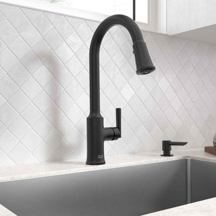 Matte Black Pull-Down Kitchen Faucet with Soap Dispenser