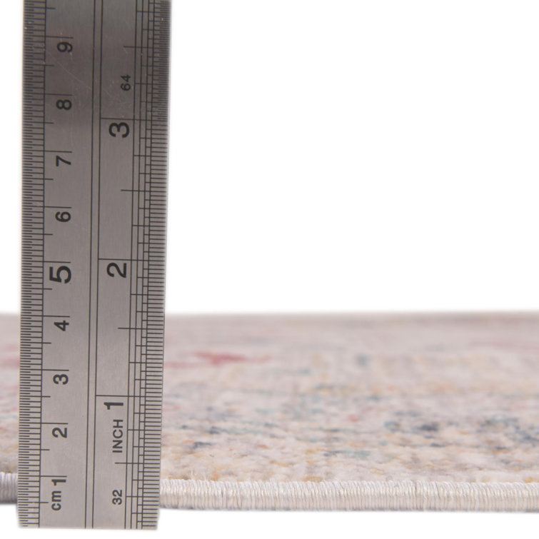 Ivory and Red Synthetic Rectangular 5' x 7' Area Rug
