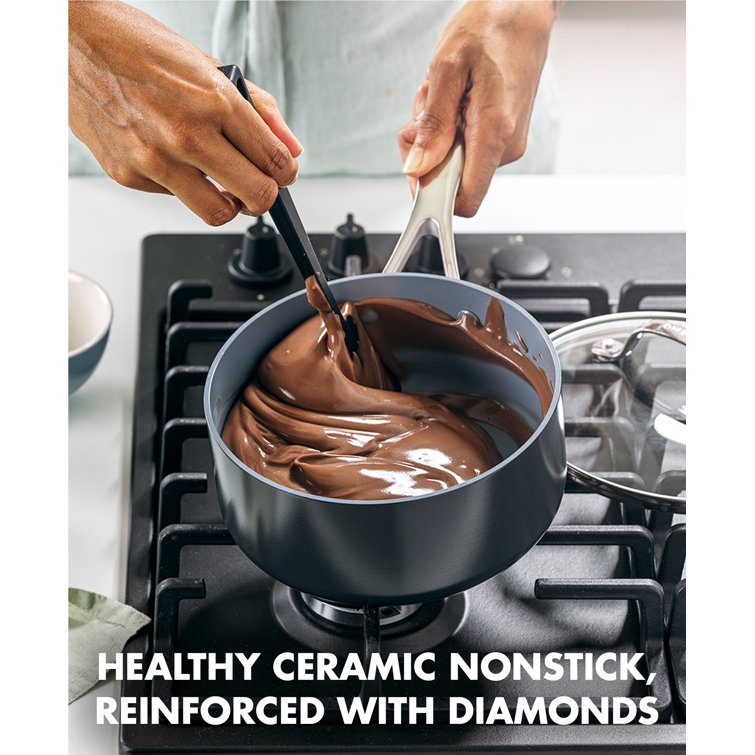 Gray Aluminum Nonstick Induction Safe Saucepan Set with Lids