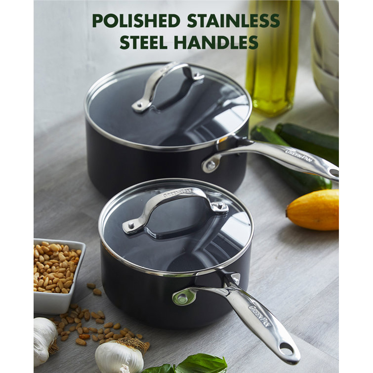 Gray Aluminum Nonstick Induction Safe Saucepan Set with Lids