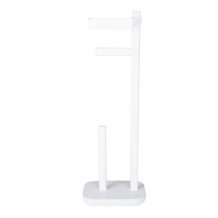White Freestanding 3-in-1 Toilet Paper Holder with Adjustable Shelf