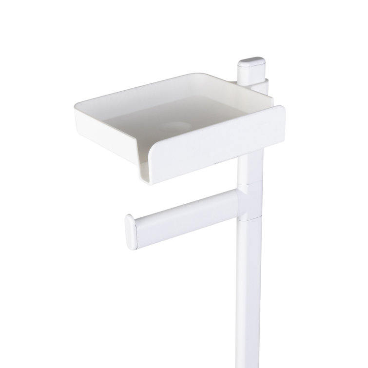 White Freestanding 3-in-1 Toilet Paper Holder with Adjustable Shelf