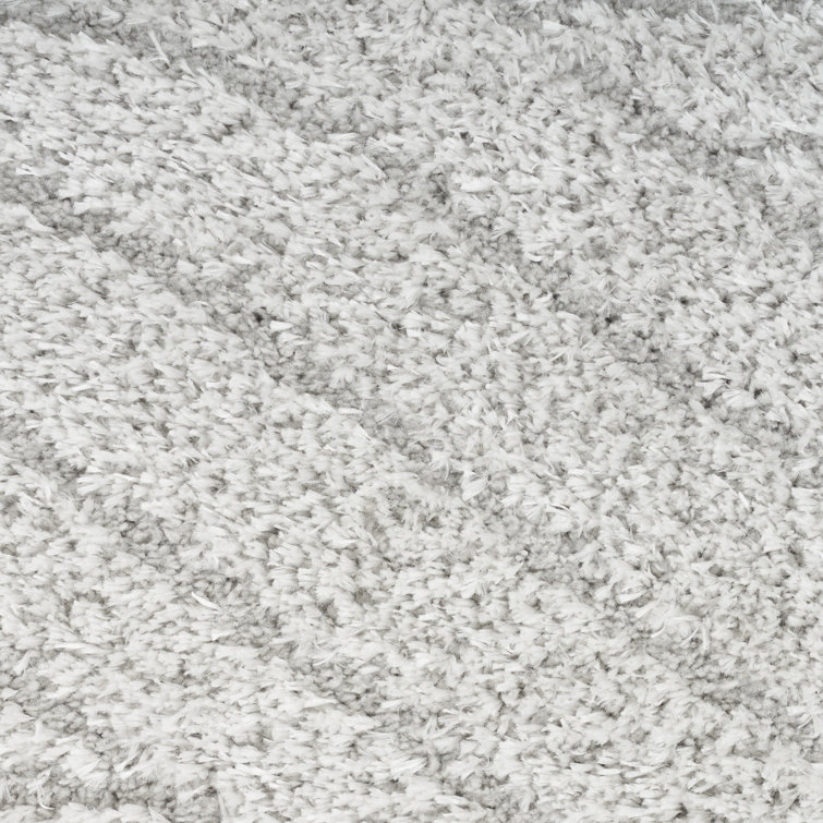 Silver Grey Abstract Shag Wool Synthetic 2' x 3' Rug