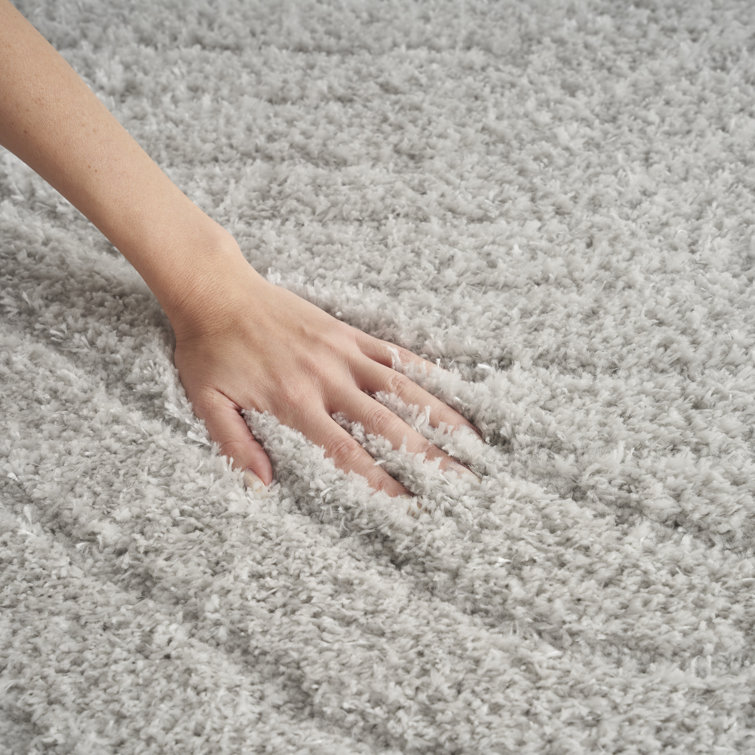 Silver Grey Abstract Shag Wool Synthetic 2' x 3' Rug