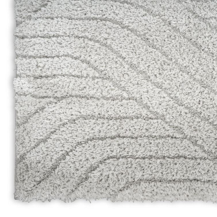 Silver Grey Abstract Shag Wool Synthetic 2' x 3' Rug