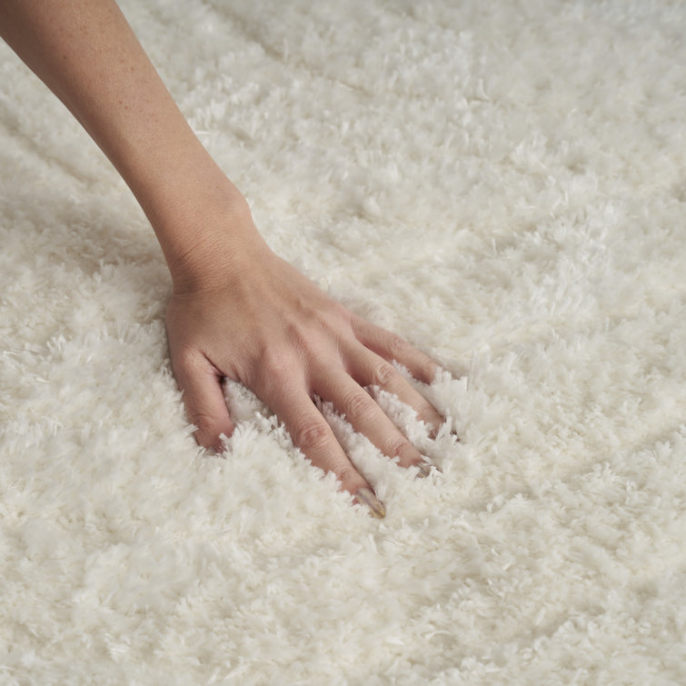 Ivory Abstract Shag Wool and Synthetic 4' x 6' Rug