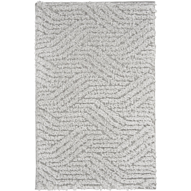 Silver Grey Abstract Shag Wool Synthetic 2' x 3' Rug