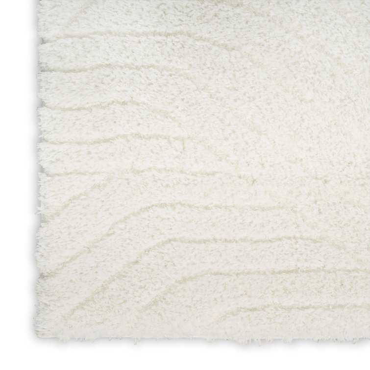 Ivory Abstract Shag Wool and Synthetic 4' x 6' Rug
