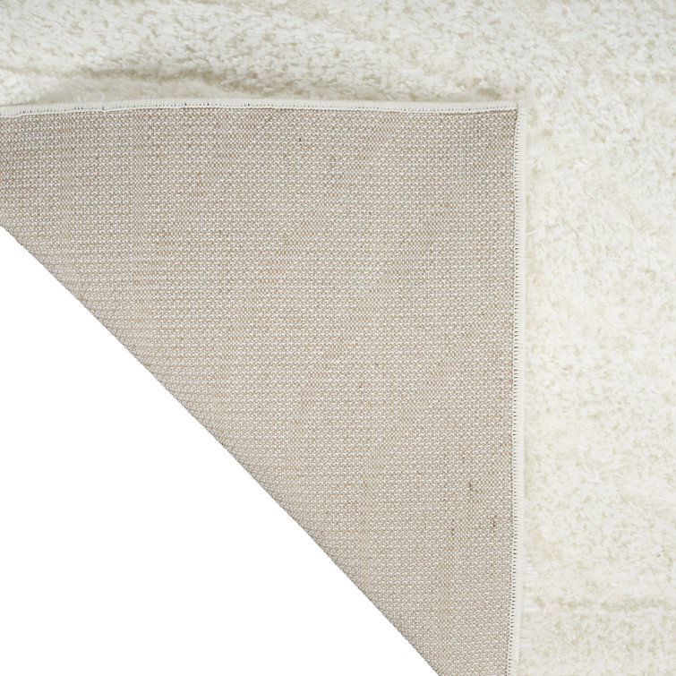 Ivory Abstract Shag Wool and Synthetic 4' x 6' Rug