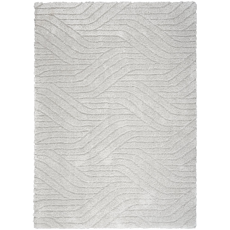 Silver Grey Abstract Shag Synthetic Rectangular Rug 4' x 6'