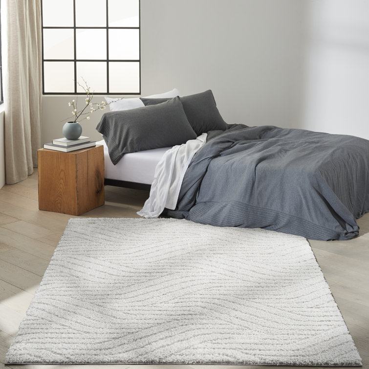 Silver Grey Abstract Shag Synthetic Rectangular Rug 4' x 6'