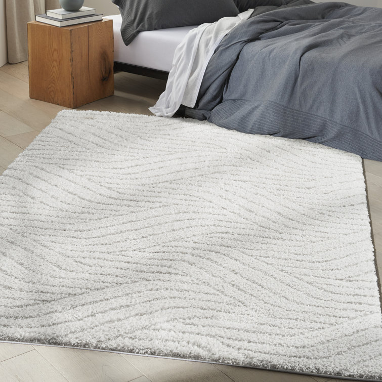 Silver Grey Abstract Shag Synthetic Rectangular Rug 4' x 6'