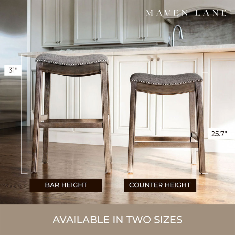 Adrien Gray Wirebrush Backless Saddle Wood Counter Stool