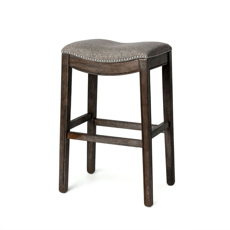 Adrien Saddle-Style Backless Bar Stool in Gray Wirebrush Finish