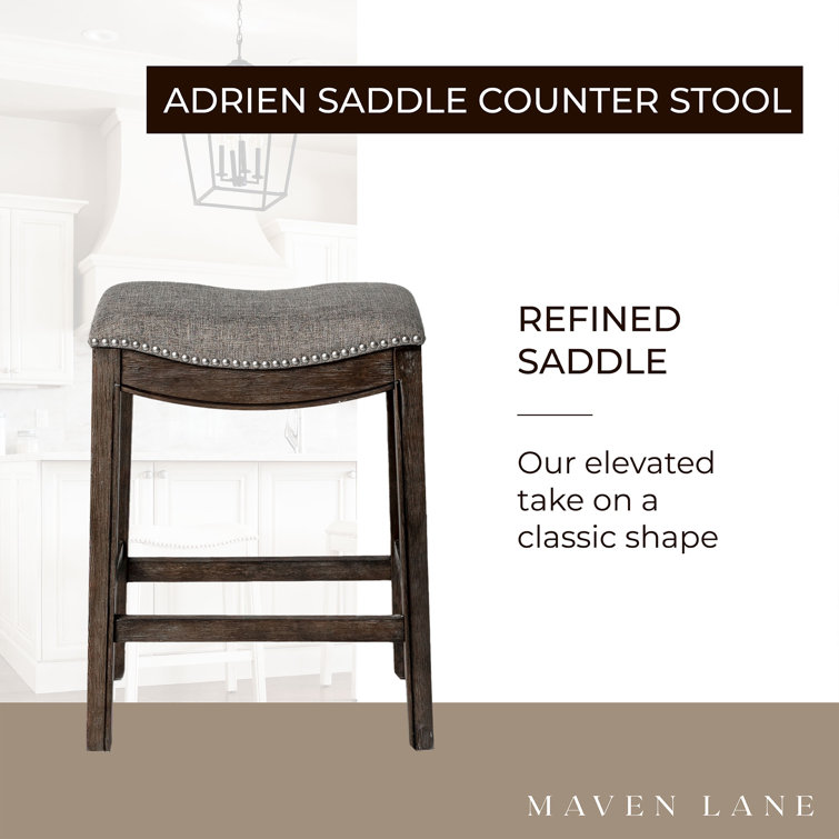 Adrien Gray Wirebrush Backless Saddle Wood Counter Stool