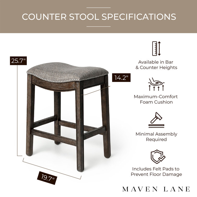 Adrien Gray Wirebrush Backless Saddle Wood Counter Stool