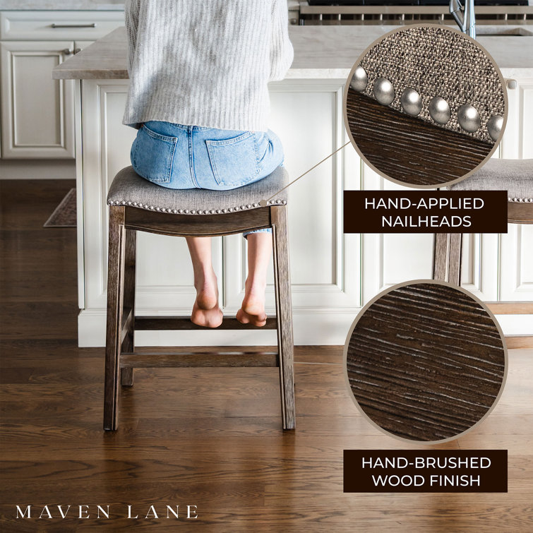 Adrien Gray Wirebrush Backless Saddle Wood Counter Stool