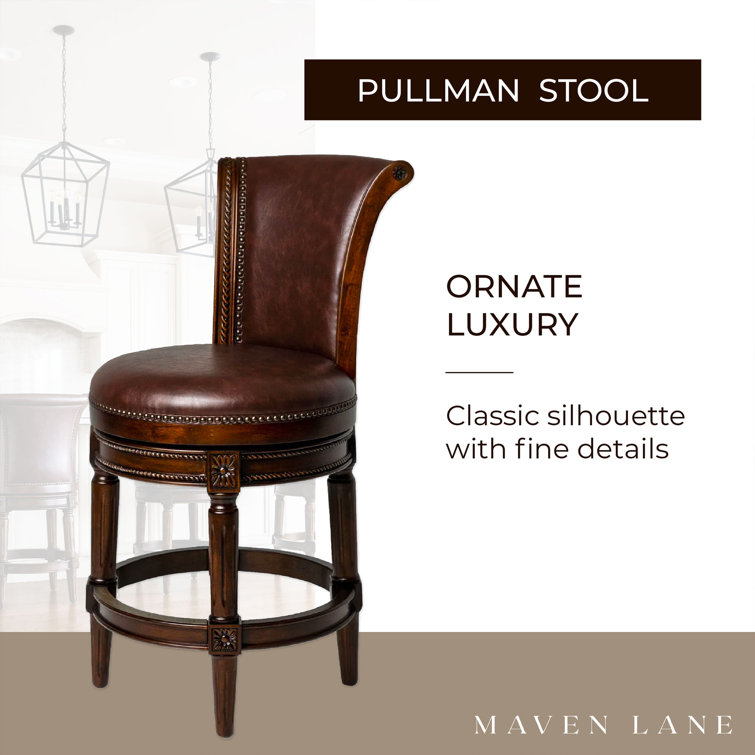 White Oak Swivel Counter Stool with Leather Upholstery