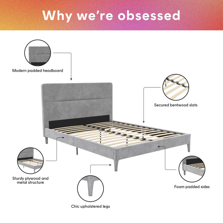 Queen Light Gray Velvet Upholstered Platform Bed with Tufted Headboard