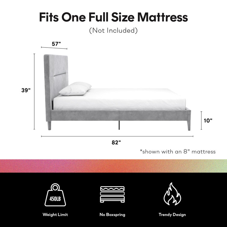 Full Light Gray Velvet Upholstered Platform Bed with Tufted Headboard
