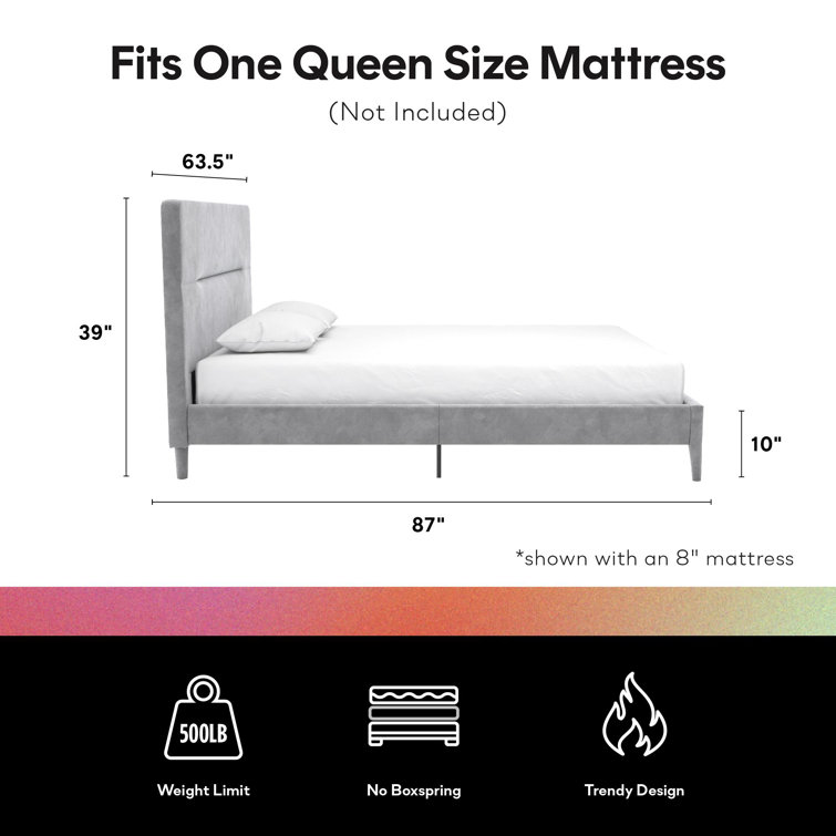 Queen Light Gray Velvet Upholstered Platform Bed with Tufted Headboard