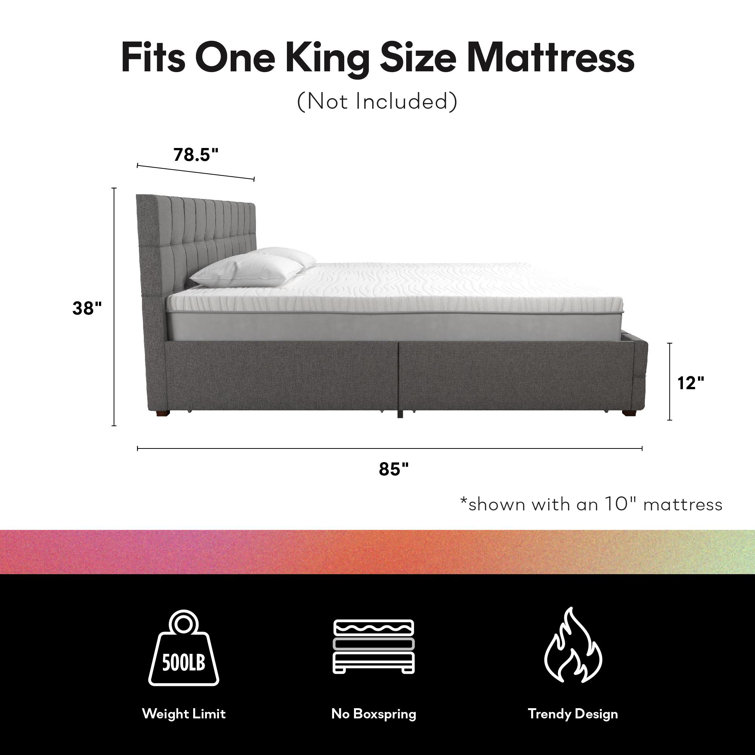 King-Size Gray Linen Upholstered Storage Bed with Tufted Design & 4 Drawers