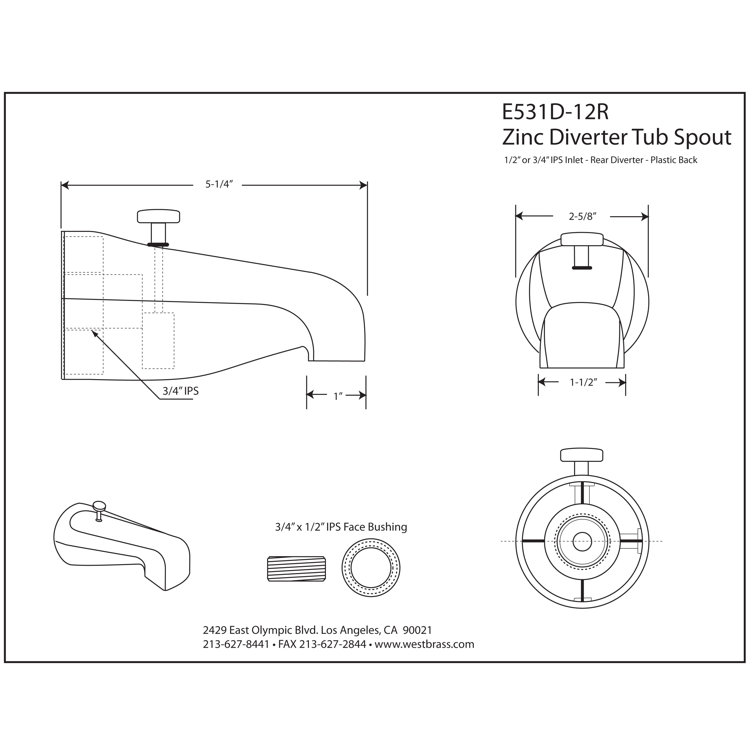 Satin Nickel Wall Mounted Tub and Shower Diverter Spout