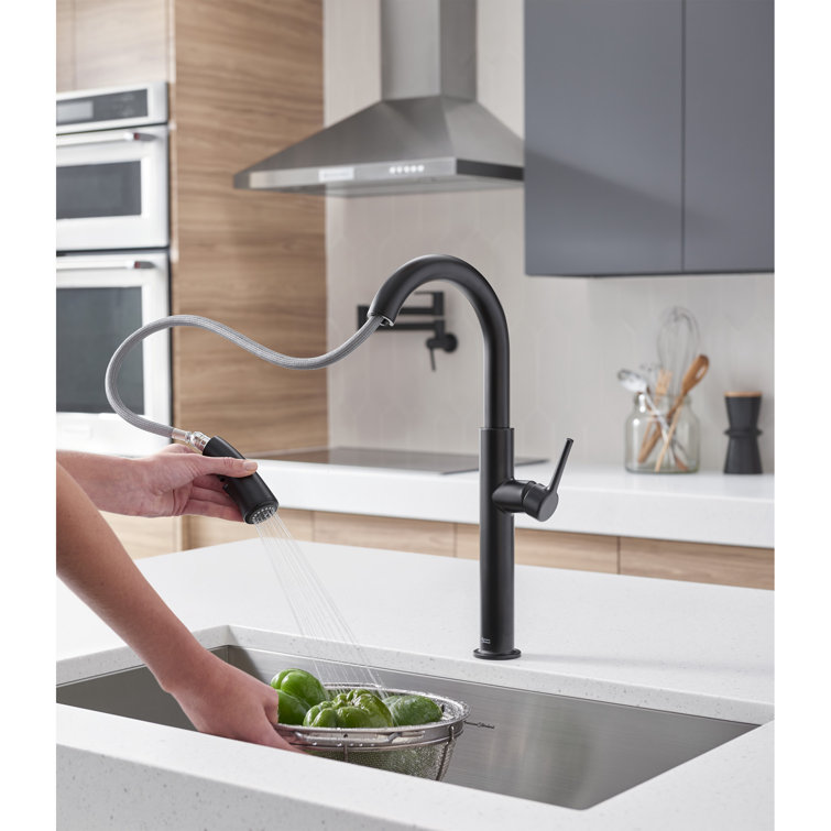 Matte Black Pull-Down Spray Kitchen Faucet with Single Handle