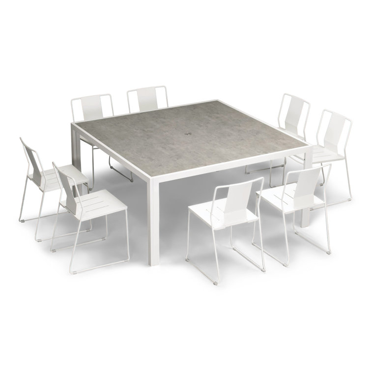 Matte White Modern Outdoor Dining Set with Tempered Glass Top