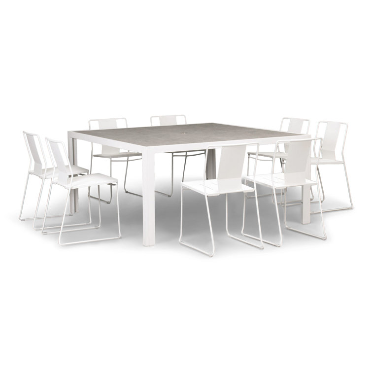 Matte White Modern Outdoor Dining Set with Tempered Glass Top