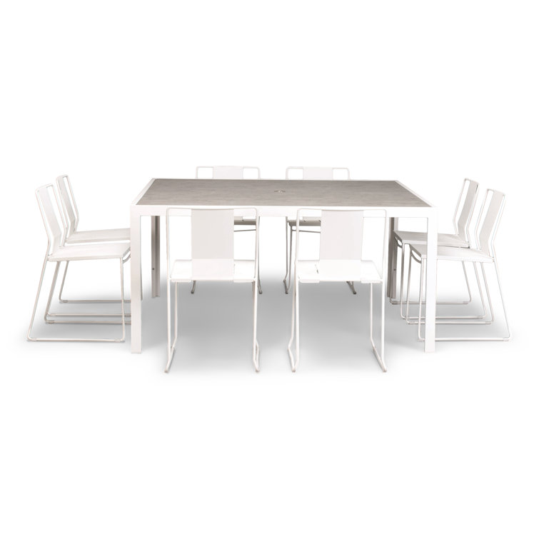 Matte White Modern Outdoor Dining Set with Tempered Glass Top