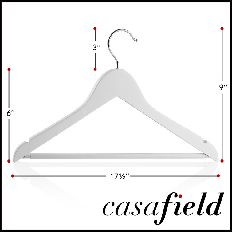 White Wooden Suit Hangers with Non-Slip Bar, Set of 10