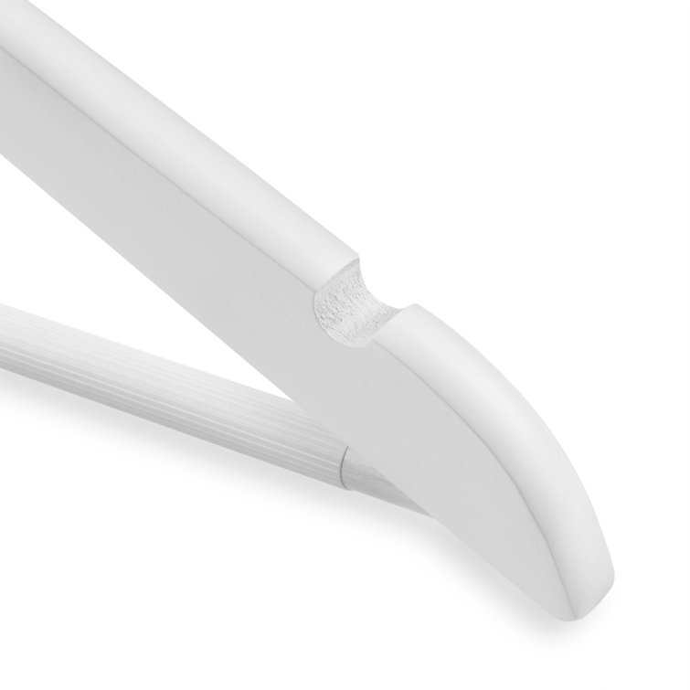 White Wooden Suit Hangers with Non-Slip Bar, Set of 10