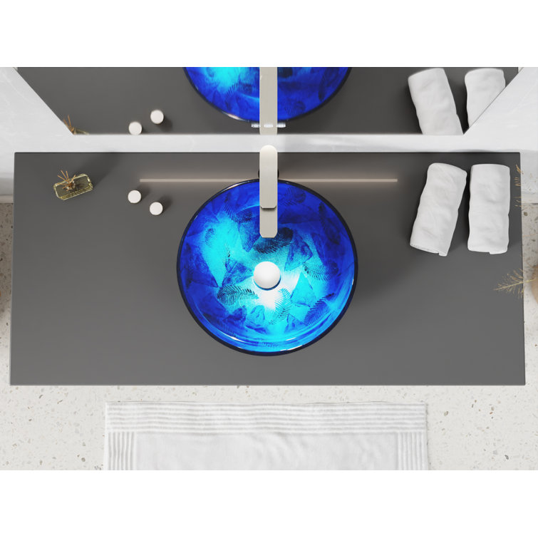Stellar Blue Glass Above-Counter Circular Bathroom Sink