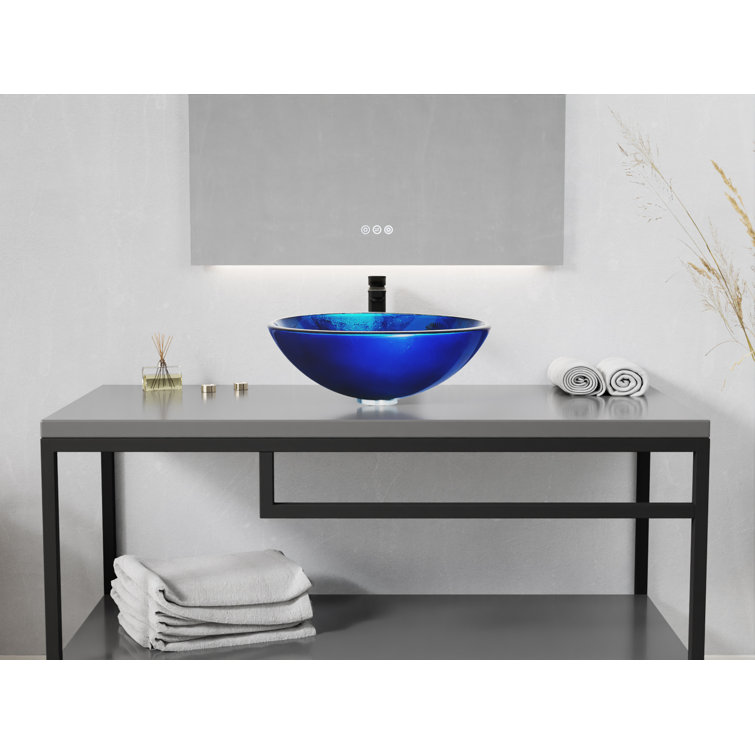 Stellar Blue Glass Above-Counter Circular Bathroom Sink