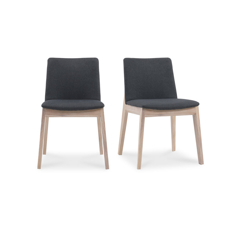 Natural Wood Dark Gray Upholstered Side Chair Set