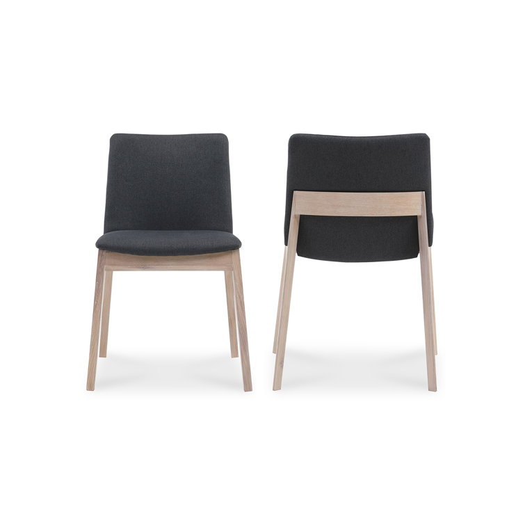 Natural Wood Dark Gray Upholstered Side Chair Set