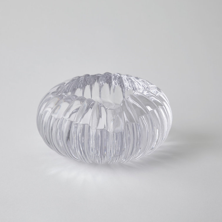 Clear Round Ribbed Glass Decorative Bowl