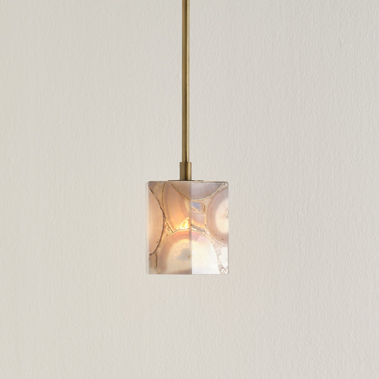 Antique Brass Pendant Light with Purple Agate Shade