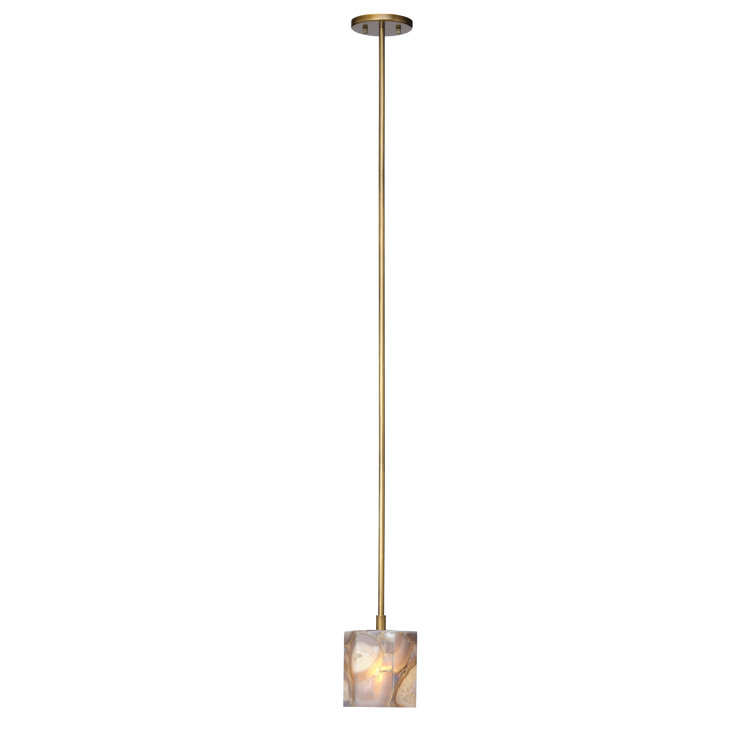 Antique Brass Pendant Light with Purple Agate Shade