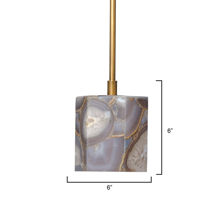 Antique Brass Pendant Light with Purple Agate Shade